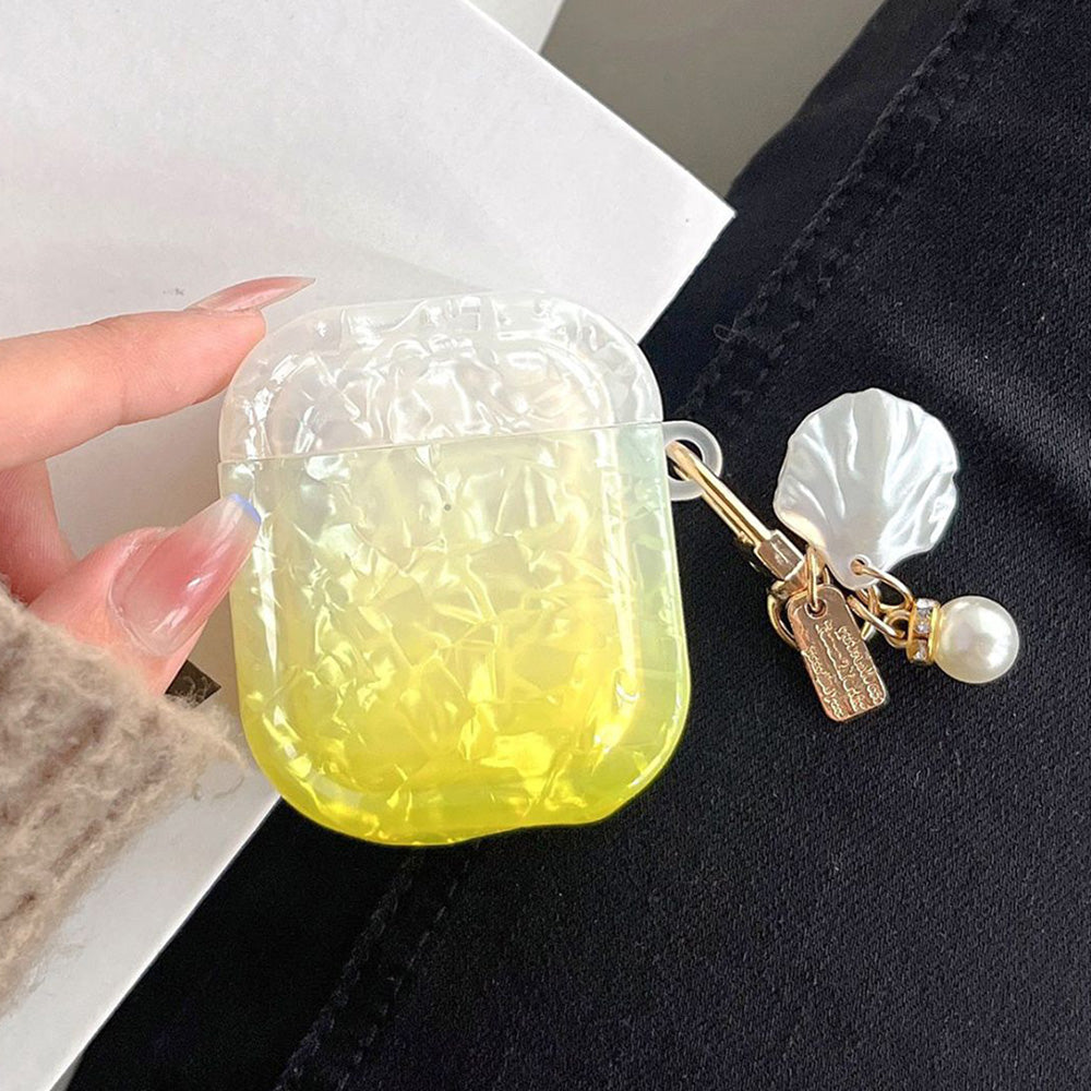 TPU Cover for Apple AirPods with Charging Case (2016) / (2019) / AirPods with Wireless Charging Case (2019) , Gradient Shell Grain Square Earphone Case with Pendant - Yellow TPU Cover for Apple AirPods with Charging Case (2016) / (2019) / AirPods with Wireless Charging Case (2019) , Gradient Shell Grain Square Earphone Case with Pendant - Yellow
